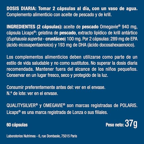 Omega 3 y krill antártico - Patente Omegavie® - Aceite de pescado salvaje - Antioxidante natural - Cognición y sistema inmunitario - Concentrado en astaxantina - Fabricación francesa - Nutrimea