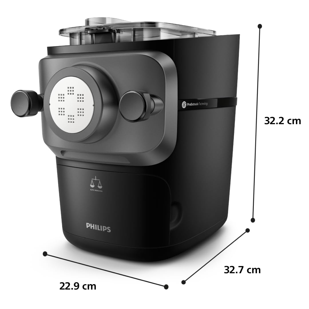 Philips Machine à Pâtes Série 7000 - Technologie ProExtrude, Pasta maker avec pesée automatique, 8 formes, Nettoyage Facile, Jusqu'à 8 Portions, 200W, Noir (HR2665/93)