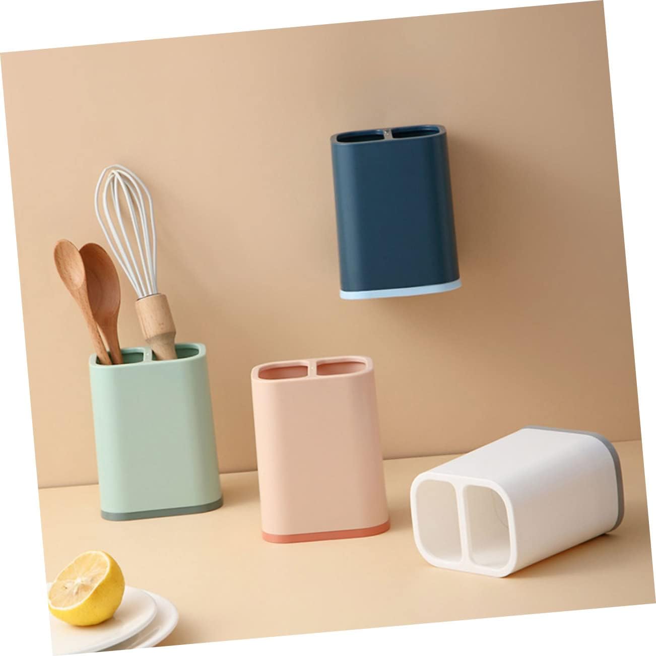 2pcs Kitchen Chopstick Holder Drain Mounted Utensil Organizer Multifunctional Kitchen Storage Shelf for Cutlery and Spoons Blue and White
