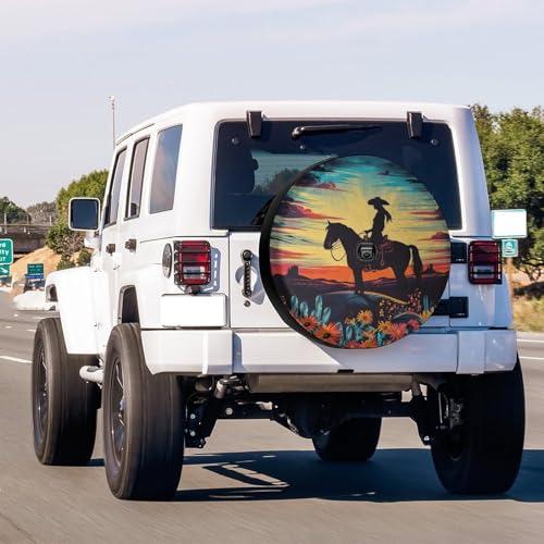 Image of Delerain Spare Tire Cover with Backup Camera Hole Cowgirl Riding Horse Wheel Covers Waterproof Dust-Proof UV Sun Universal Fit for Trailer RV SUV Truck (18 Inch for Diameter 32 inch-34 inch)