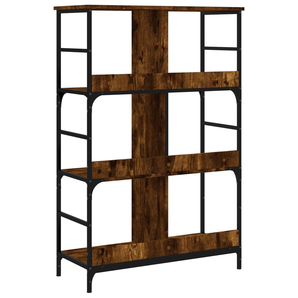 Libreria in rovere affumicato, 78,5 x 33 x 117,5 cm, con 6 scomparti, in legno e acciaio, per soggiorno, ufficio, cameretta dei bambini, divisorio e stoccaggio