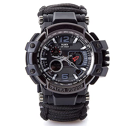 WLDOCA Multifonction étanche Militaire Tactique Paracord Montre Montre de Survie en Plein air pour Hommes Montres de Sport avec Boussole thermomètre pour...