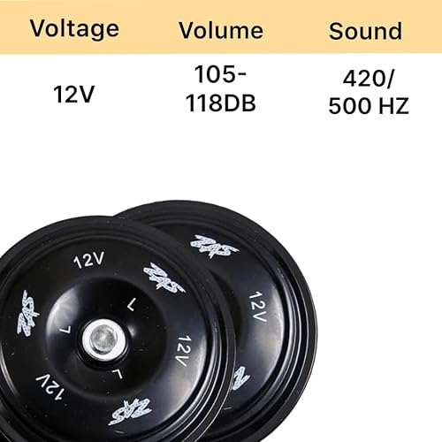 Miniatura 2 de ZAS Paquete de 2 bocinas eléctricas para automóvil, 118 DB, 12 V, súper ruidosas de tono alto y bajo, kit de bocina gemela de metal con soporte,