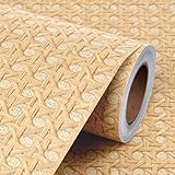 Livelynine Rattan Wallpaper Peel and Stick Cane Webbing Wicker Weave Brown Rattan Contact Paper for Furniture Faux Textured Wall Paper Self Adhesive Cabinet Covering Boho Burlap Fabric Wood 15.8x78.8
