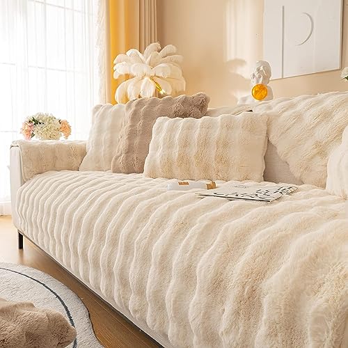 LINGKY Thick Rabbit Plush Sofa Covers 1 2 3 Seater, Non-Slip Sofa Slipcovers for Corner L Shape Funny Fuzzy Sofa Cover