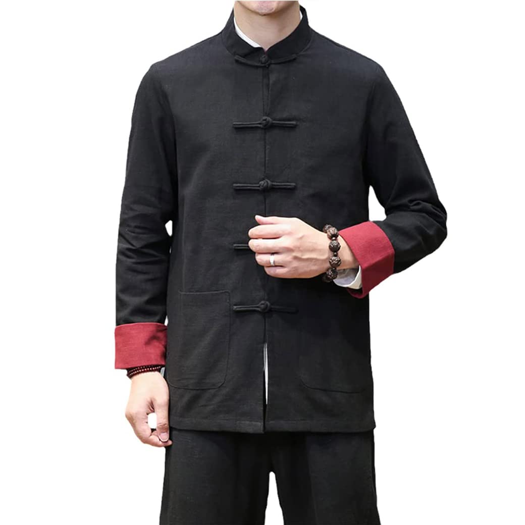 Giacca Uniforme di Cotone Tai chiude per Piumino da Uomo Hanfu Vestiti di Arti Marziali Cinesi Tradizionali Kung fuform Black-M