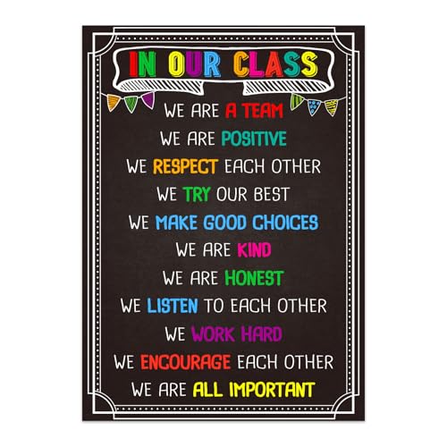 Image of BIZIBAFF Classroom Rules Poster - Motivational Posters for Classroom Laminated Inspirational Class Rules Poster for Elementary Middle School Back to School Classroom Decorations Teacher Supplies