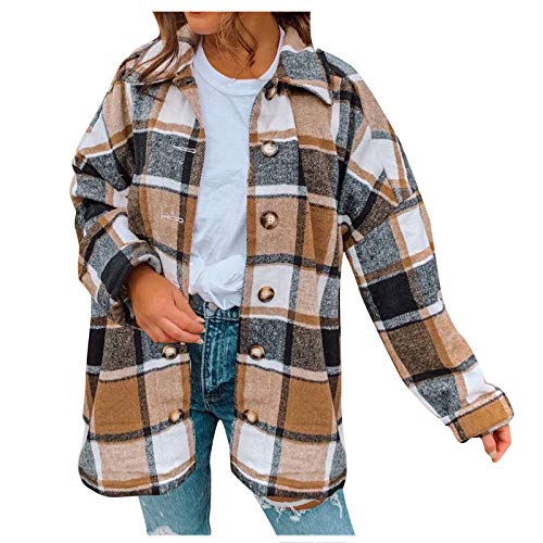 Womens Tops Dressy Casual, Trendy Zip Up Hoodie Women Tee Plaid Girl Cheap Dressy Long Sleeve Jackets Sexy Shirt Coats Pullover Loose Fit Plaid Flannel Shirts for Women Brown
