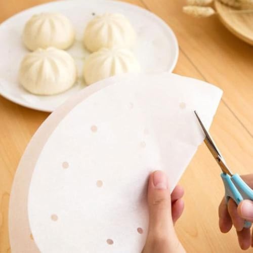 Miniatura 4 de 100 forros de papel de bambú para freidora de aire de 5.5 pulgadas, hojas de papel pergamino perforado de primera calidad, tapete de cesta