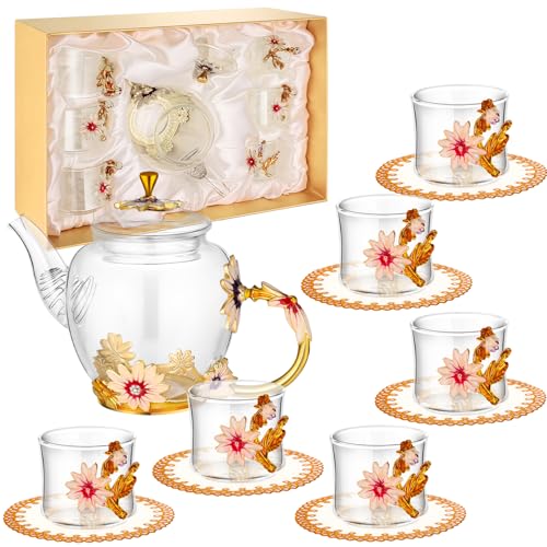 PYQTH 7 Pcs Floral Tea Set for Women, Vintage...