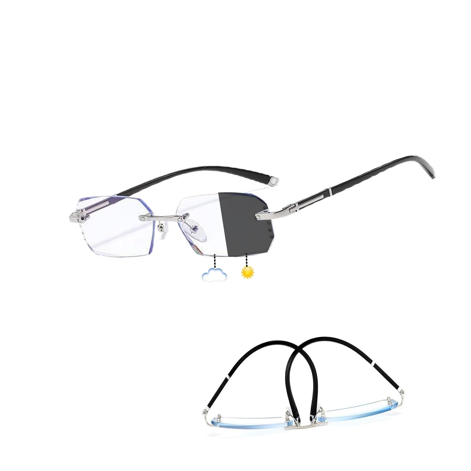 Selbsttönende Lesebrille Photochrome Herren Damen, Gleitsichtbrille Multifokale Lesebrille Anti-Blaulicht Mit UV-Schutz 1.0 1.5 2.0 2.5 3.5