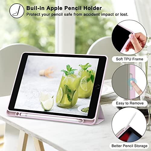 Supveco Ipad 9Th Generation With Pencil Holder 2021, Soft Tpu Trifold Stand Smart Cover, Auto Wake/Sleep Shockproof Case For Ipad 10.2 Inch 8Th/7Th Generation 2020/2019, Marble Pink #TOP3
