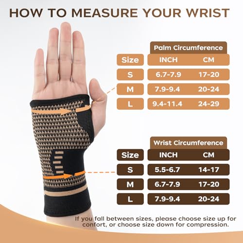 Zexhoor Wrist Support 1 Pair for Man and Women, Wrist Compression Brace for Carpal Tunnel, Tendonitis, Arthritis, Pain Relief, Wrist Sleeve with Copper Infused for Sports, M - Image 4