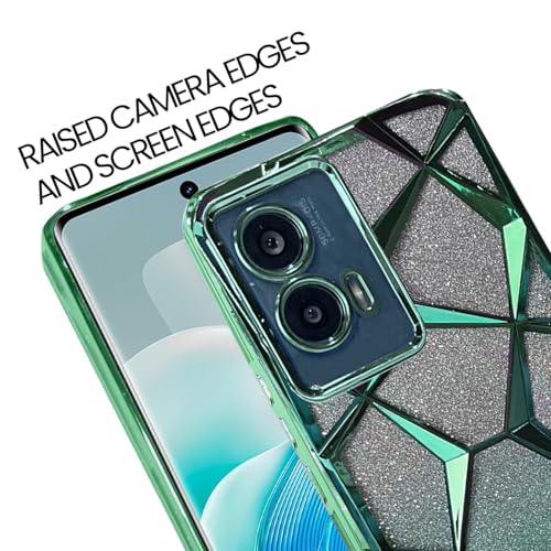 Image of VONZEE Gradient Glitter Case for Moto Edge 50 Fusion /Moto G96, Luxury Electroplated 3D Cube, Diamond Bling Shiny Soft TPU Clear Shockproof Case Women Girls Protective Phone Cover (Green)