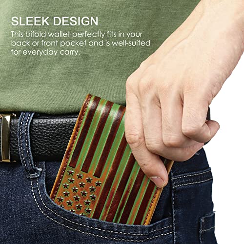 Pefiam Full Grain Leather Wallets For Men,Bifold Wallets For Men,Mens Wallets Leather With 12 Slots,Rfid Wallet For Men,Credit Card Wallet Gift For Him(Usa Flag,Brown) #TOP4