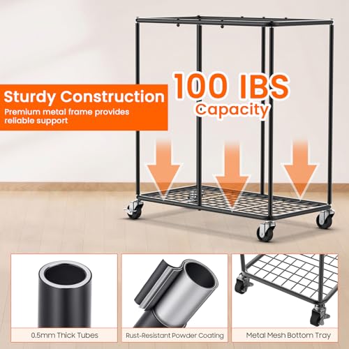 Image of 250L Laundry Hamper with Lid, Rolling Laundry Basket with Wheels and Bag | Sturdy Metal Frame / Removable Bag with Handles / Large & Tall / Suitable for Bedroom, Laundry Room, Bathroom, Dorm