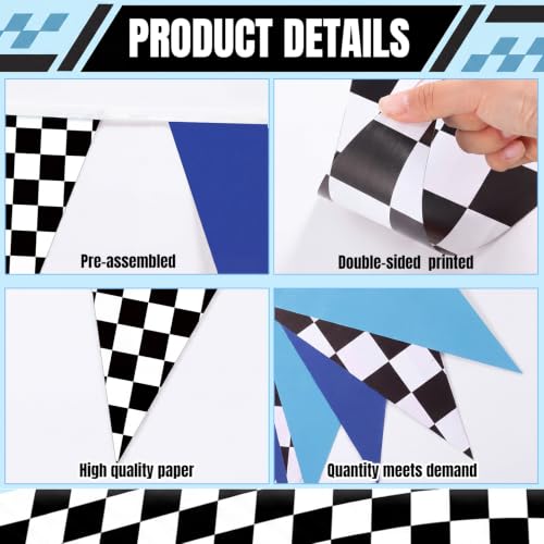 Image of Tiamon 5 Pcs 6 7 Birthday Decorations Pennant Banner 49.2 ft | I Was 6 Now I'm 7 Pennant Six Seven Meme Bunting Blue Black Checkered Triangle Flag for Baby Shower 7th Birthday Party Decor