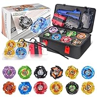 X set da battaglia per trottole a scatola, Set da Battle Spinner, 12 trottole a scoppio 2 lanciatori 1 corda di avviamento con manico, scatola per trottole a scoppio