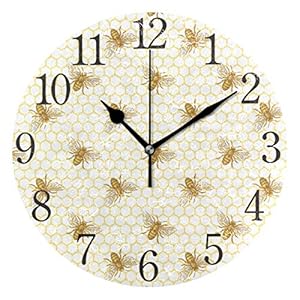 Silent Non Ticking Round Wall Clock, Bee and Honeycomb Vintage Home Decor Battery Operated for Living Room, Kitchen, Bedroom Silent Non Ticking Round Wall Clock Bee and Honeycomb Vintage Home Decor Battery Operated for Living Room Kitchen Bedroom