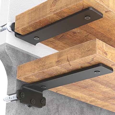 Goovilla Shelf Brackets 8 Inch, 6 Pack Floating Shelf Bracket, Heavy Duty Shelf Brackets for Wood Shelves, Black Metal Wall Shelving Brackets, 8" Shelf Support Brackets with 160 lb. Load Capacity Cover