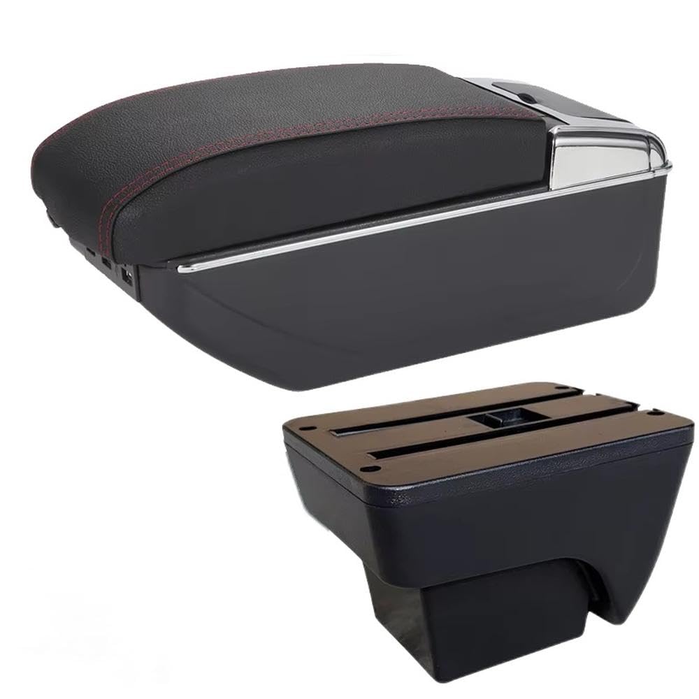 FSOZDBBPL For Seat Arona For Ibiza 6L 6J 2017-2025 Car Armrest Box Auto Storage Box Retrofit Interior Accessories Interior Parts(B1 Black red 7USB)