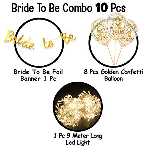Image of Party Propz Golden Bride to Be Decoration Kit - 10pcs With Bride to Be Banner (cardstock) | Confetti Balloons and Fairy Light | Bridal Shower Decorations Items | Bride to Be Decoration Set Combo