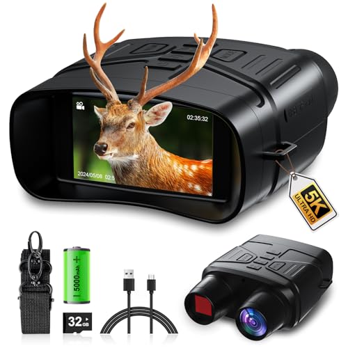 Visore Notturno Termico 5K | Binocolo Visione Notturna 10x Zoom 300m | 5000mAh IP65 | 9 IR + Schermo 3' | per Caccia, Campeggio | 32GB Inclusa | Binocoli Professionali Potenti