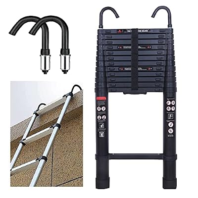 Ladder Extension - 16.4FT Aluminum Telescoping Extension Ladder Lightweight & Portable & Collapsible Telescopic Ladder with Roof Hooks for Home Loft Office RVs