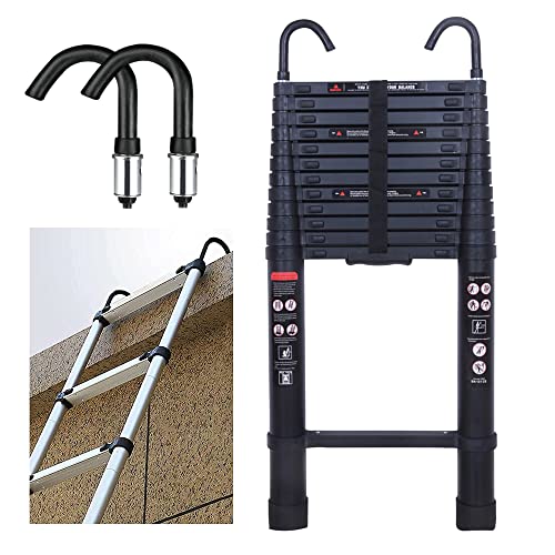 5m Échelle Télescopique en Aluminium avec Crochet Antidérapant pour Toit de Grenier, Echelle Pliable, Capacité de Charge Maximale de 150 kg en 131 Légère, Noir