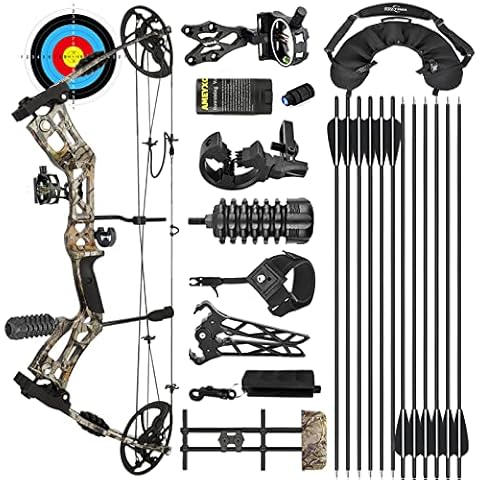 surwolf Archery Hunting Compound Bow Kit RTH 30-70 LBS Draw Length 23.5"-31", IBO 325FPS, Target Shooting Bow with Accessories for Bowfishing Archery Hunting (Camo Archery Kit) Cover