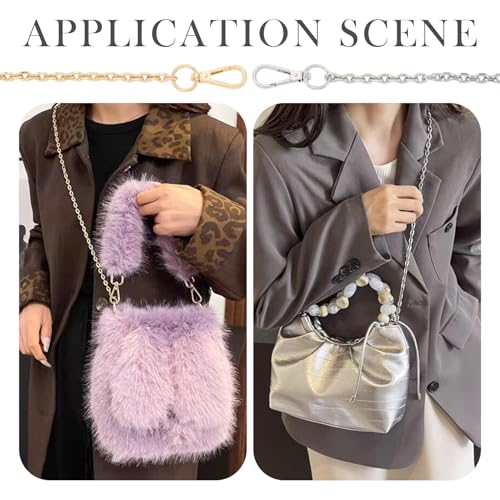 46"/118cm Purse Chain Straps Replacement Flat Chains with Buckles Set Handle Replacement Crossbody Shoulder Straps for DIY Purse Handbag Purse Straps Replacement 2 Pcs4