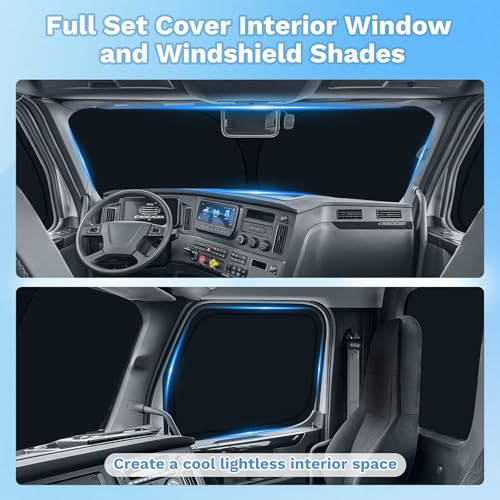 Image of KUST Car Window Shades for Freightliner Cascadia 2018-2025 2026 Windshield Sun Shade Side Window Cover UV Block Privacy Protection Cascadia Accessories Foldable Front Rear Full Set 3PCS