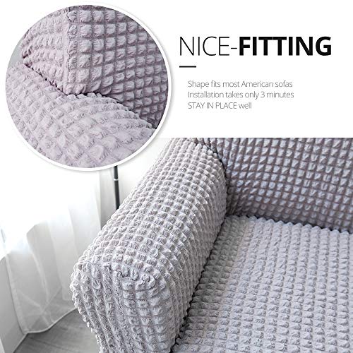 Niceec Sofa Slipcover Grey Sofa Cover 1 Piece Easy Fitted Sofa Couch Cover Universal High Stretch Durable Furniture Protector With Skirt Country Style (3 Seater Lilac Gray) #TOP2