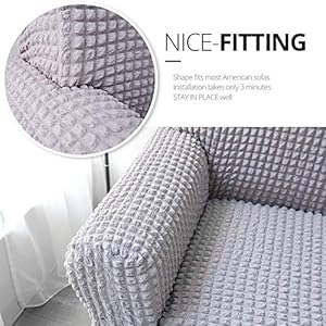 NICEEC Sofa Slipcover Grey Sofa Cover 1 Piece Easy Fitted Sofa Couch Cover Universal High Stretch Durable Furniture Protector with Skirt Country Style (3 Seater Lilac Gray) NICEEC Sofa Slipcover Grey Sofa Cover 1 Piece Easy Fitted Sofa Couch Cover Universal High Stretch Durable Furniture Protector with Skirt Country Style 3 Seater Lilac Gray