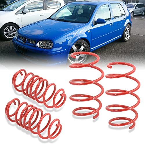 AJP Distributors Front & Rear Suspension Drop Height Coil Lowering Springs Kit Red Compatible/Replacement For Golf GTI MK4 forJetta Bora GLI MKIV 99 00 01 2002 2003 2004 2005 99 00 01 02 03 04 05