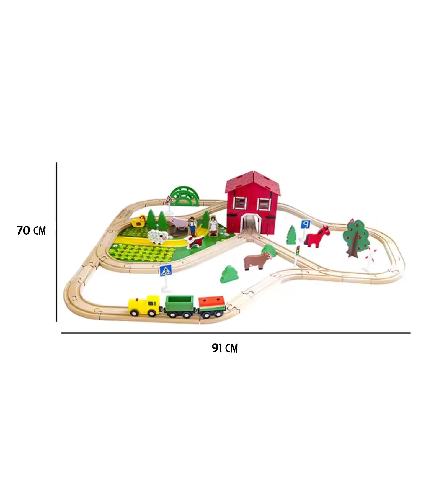 Montessori Holz Eisenbahn Set City Train – 77-teiliges Deluxe Set mit Tieren, Bauernhof & Zubehör – Lernspielzeug ab 2 3 4 5 Jahren – Top Geschenkidee für Kinder