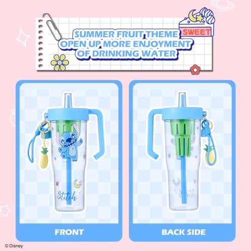 Image of MINISO Disney Stitch Water Bottle 42oz, Leakproof Tumbler with Straw Handle
