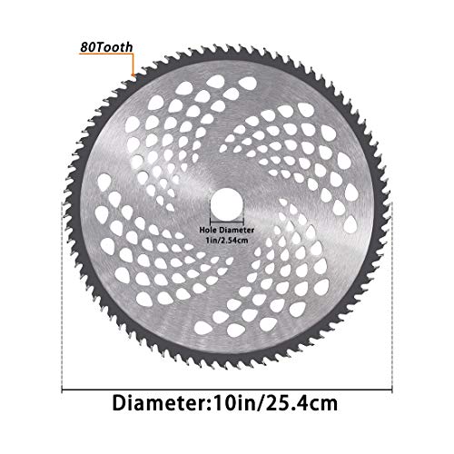 IRmm 9" x 20T Chainsaw Tooth Brush Blade & 10" x 80T Carbide Tip Brush Blade with Adapter for Cutter, Trimmer, Weed Eater (1" Arbor)