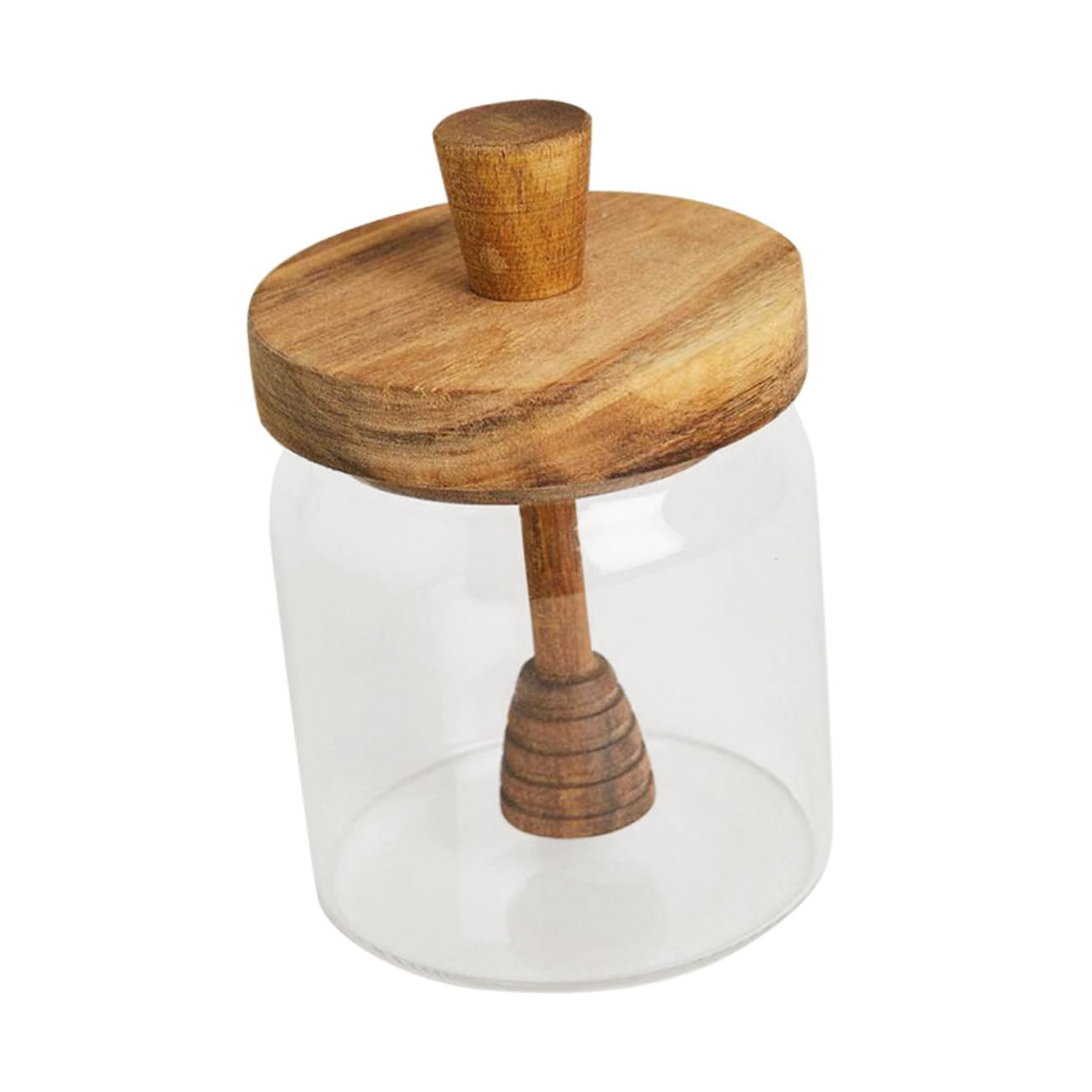 ERINGOGO Glas Honigtopf mit Holz Honiglöffel Luftdichter Honigbehälter für Küche Transparentes Glas mit Holzdeckel Praktischer Honigspender für Sauberes Dosieren und Aufbewahrung