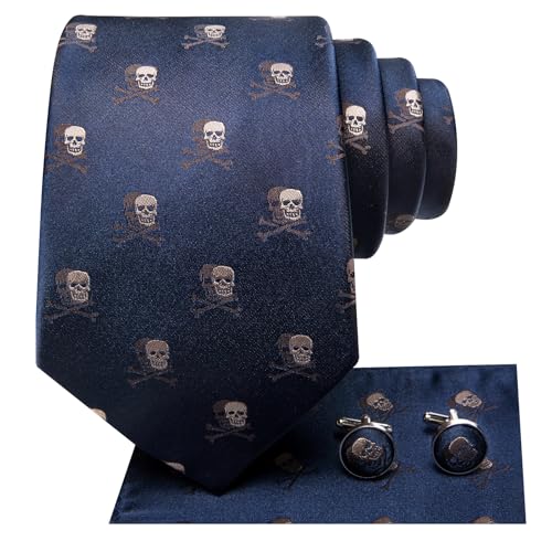 Image of Dubulle Mens Tie Set Solid Paisley Silk Striped Necktie for Men with Cufflinks Tie and Pocket Square,Dark Blue