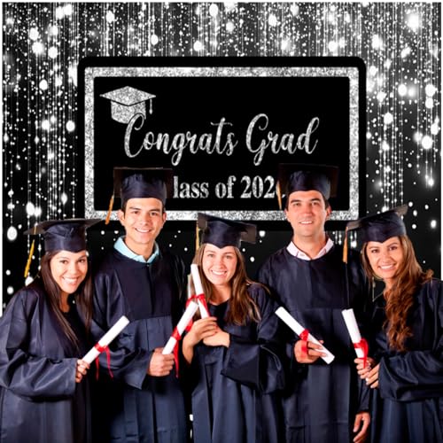 Fondo para graduación 2026 10x8ft negro y plata miniatura 7