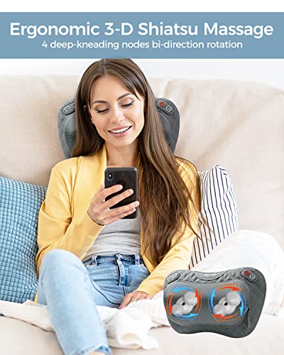 Alljoy Cordless Shiatsu Neck And Back Massager With Soothing Heat, Rechargeable 3D Kneading Massage Pillow For Muscle Pain Relief, Use Unplugged, Detachable Cover #TOP2