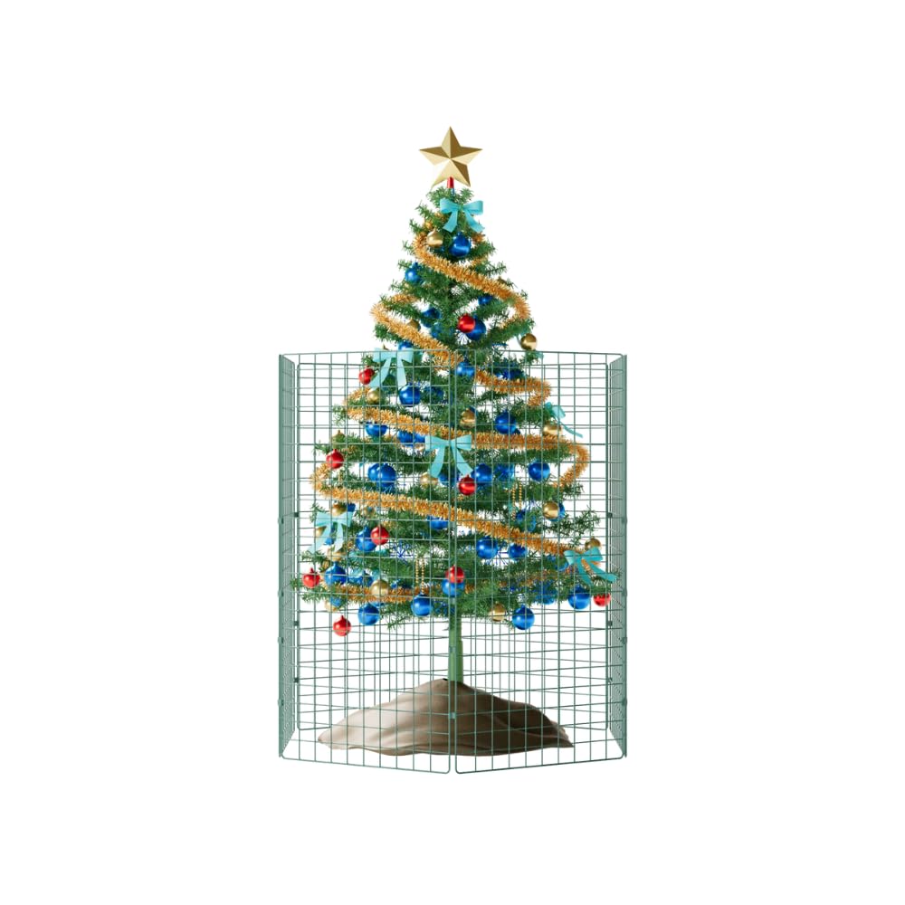 Present Protector Xmas Tree Fence Pet Guard, Christmas Tree Protector from Dogs, Pet-Safe Barrier to Protect Christmas Decorations, 1m High x 50cm Wide, 9 Panels