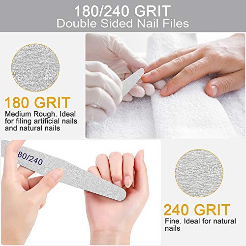 Professional Nail Files, Emery Board Nail File for Natural Nails 100/180/240 Grit Nail Files for Acrylic Nails 12pcs Fine Grit Nail File Manicure Tools Coarse Washable Fingernail Files… (100/180 Grit)