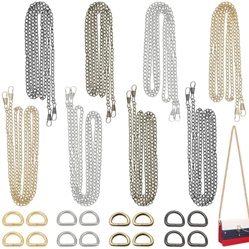 XSHAO® 8 Pièces Chaîne de Sac à Main, Chaîne de Rechange en Métal Chaine Sac a Main de 120 cm avec 16 Anneaux en D pour Sac à Bandoulière Sac à Main Bandoulière (4 Couleurs)
