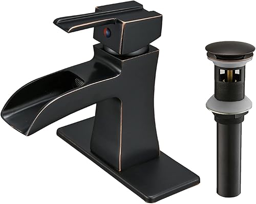 Miniatura 1 de Homevacious Grifo de baño de bronce aceitado con una sola manija, cascada con montaje de drenaje desplegable y manguera de suministro, grifo de