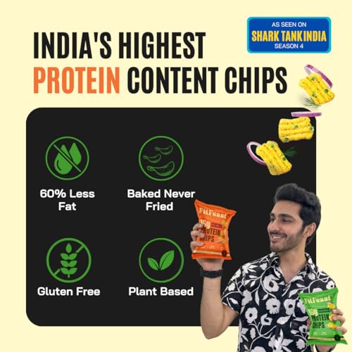 Image of FitFeast Protein Chips - Variety Pack of 12 | 6 x Peri Peri and 6 x Cream and Onion | 60 g Each | 16g Plant Protein Per Pack | Baked, Not Fried | Multigrain Snacks | As Seen on Shark Tank