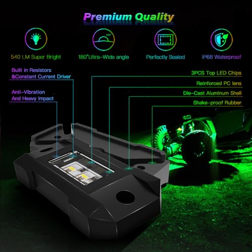 Ledmircy RGBW ROCK LIGHTS KIT-4PCS R4 Rgbw Rock Lights With Bluetooth App Control Multicolor Led Rock Light Rgbw 4 Pods Kit Flashing Music Brake Mode thumb #3