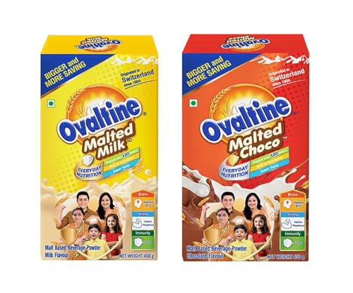 Image of OVALTINE Malted Health Drink Milk Powder, Health Choco Drink for Kids & Adults, Nutrition Vitamins & Minerals, Malted Milk 450g BIB+ Malted Choco 450g BIB (Pack of 2)