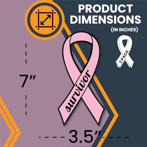 Image of Magnet Me Up Breast Cancer Survivor Pink Ribbon Magnet Decal - 3.5x7 Inches, 2 Pack, Automotive Magnet for Car, Truck, SUV - Show Support and Raise Awareness with This Meaningful Auto Magnet